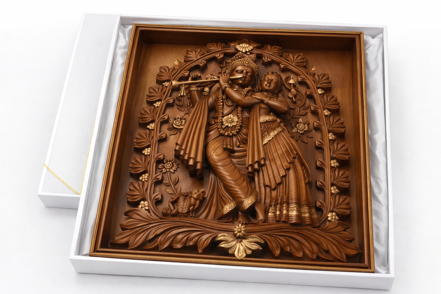 Premium Radha Krishna Wooden Carved Wall Frame – Divine Love Collection