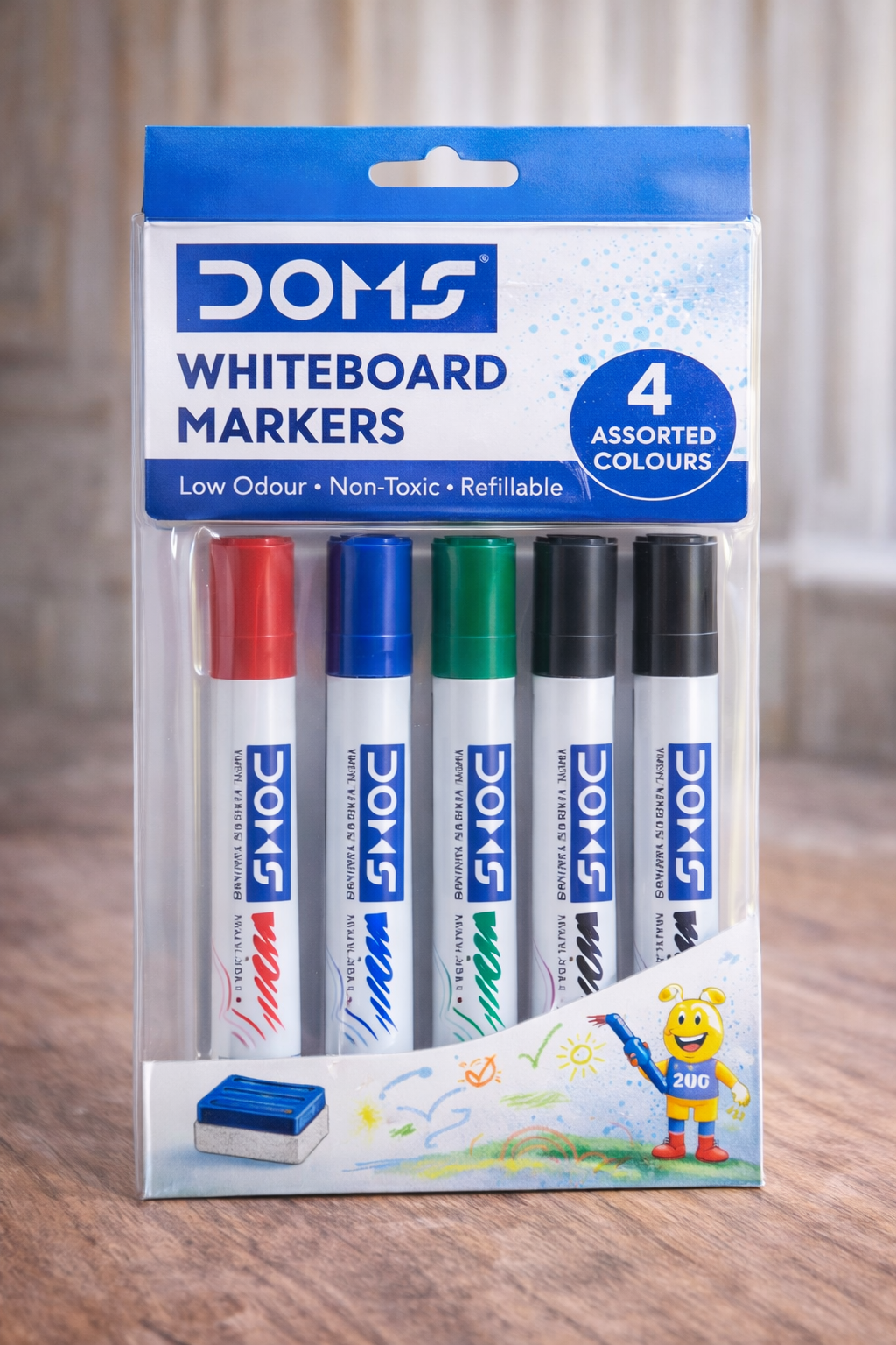 DOMS Whiteboard Markers – 4 Assorted Colours