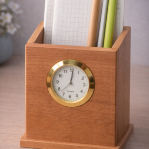 Wooden Desk Organizer Clock