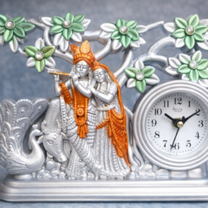Radha Krishna Silver Finish Decorative Table Clock