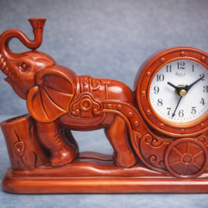 Premium Elephant Design Table Clock with Pen Holder
