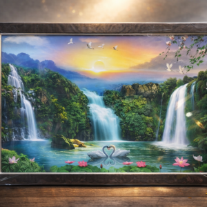 Sunset Waterfall Paradise Wall Frame