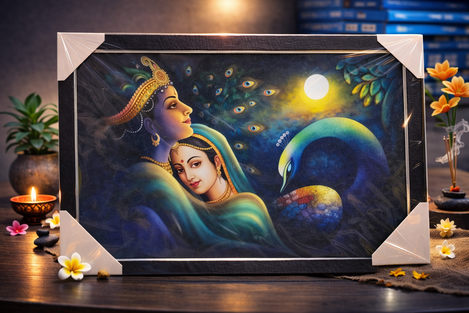 Radha Krishna Moonlight Art Frame