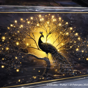 Golden Peacock Night Art Wall Frame