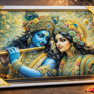 Floral Radha Krishna Divine Art Frame