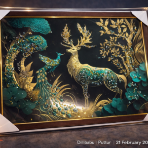 Golden Peacock & Deer Artistic Frame
