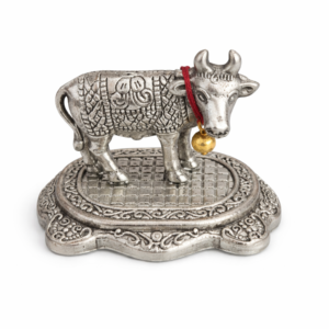 Silver Cow Figurine with Bell - Traditional Handcrafted Decorative Piece