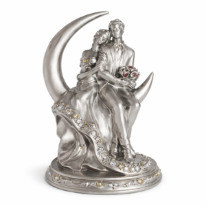 Romantic Couple on Moon Showpiece – Silver Finish Decor