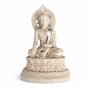 White Buddha Figurine with Mirrored Detailing - Meditative Sculpture