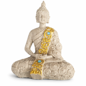 Golden-Accented Buddha Figurine - Meditative Sitting Sculpture with Blue Gemstones