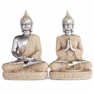 Silver & Sand Finish Meditating Buddha Idol Set (2 Pieces)