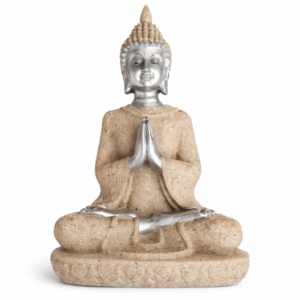 Silver Finish Praying Buddha Idol