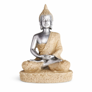 Silver and Beige Buddha Figurine - Meditative Sitting Statue