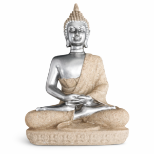 Silver & Sand Finish Meditating Buddha Idol – Elegant Home Decor