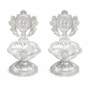 Silver Finish Decorative Diya Stand Set (2 Pieces)