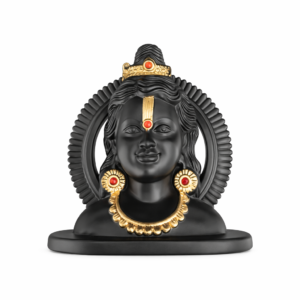 Black Lord Krishna Figurine with Golden and Red Details