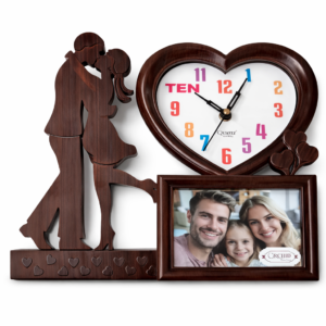 Heart-Shaped Clock with Photo Frame