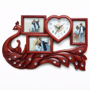 "Peacock Wall Clock with Photo Frames"